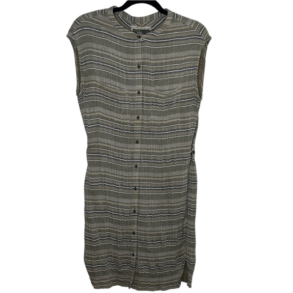 Prana Grey Striped Buenos Dias Lightweight Button Up Organic Cotton Dress Size S